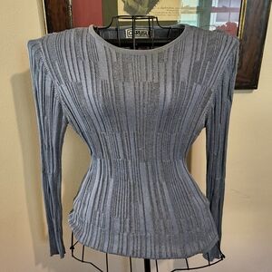 Vintage Carlisle blue metallic silk ribbed sweater